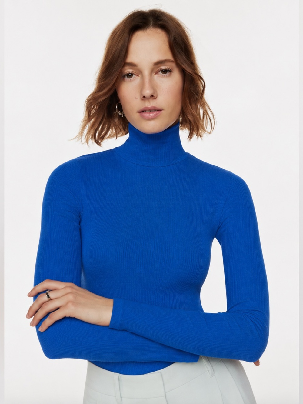 Aritzia Wilfred Only Waist Turtleneck Ultramarine Blue Fitted Knit Top Size M